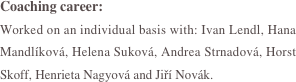 Coaching career:
Worked on an individual basis with: Ivan Lendl, Hana Mandlíková, Helena Suková, Andrea Strnadová, Horst Skoff, Henrieta Nagyová and Jiří Novák.